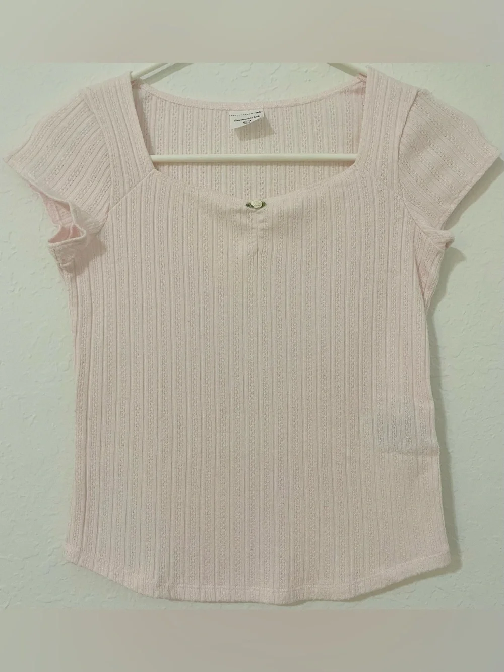 abercrombie kids Pink Ribbed Square Neck Tee